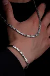 Erkek Gümüş Kolye Bileklik Set - 4.5mm Dikdörtgen Kesim Yassı Kral Gümüş Kolye Bileklik Set Erkek Gümüş Kolye Bileklik Set - 4.5mm Dikdörtgen Kesim Yassı Kral Gümüş Kolye Bileklik Set