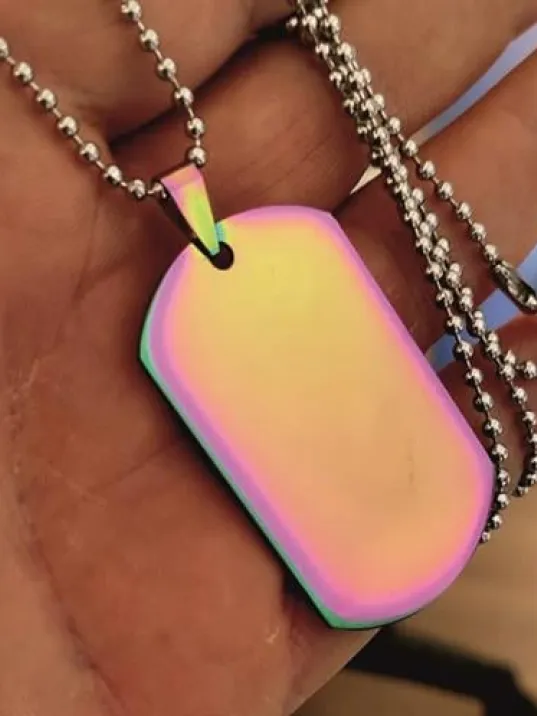 Hologram Renkli Asker Künyesi Erkek Çelik Kolye