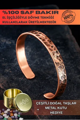 Saf Dövme Bakır Bileklik El Işçiliği Grift Kelepçe Metal Kutu Doğal Taşlar Kadın Erkek Bilezik