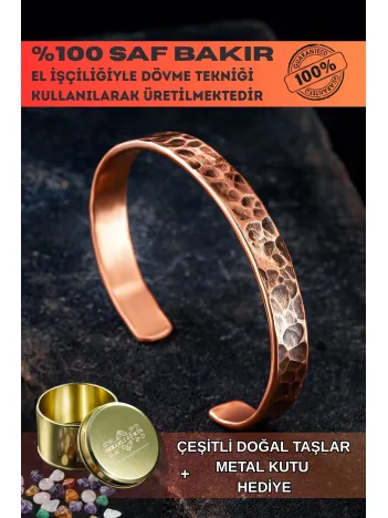 Saf Dövme Bakır Bileklik El Işçiliği Grift Kelepçe Metal Kutu Doğal Taşlar Kadın Erkek Bilezik