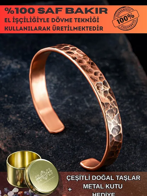 Saf Dövme Bakır Bileklik El Işçiliği Grift Kelepçe Metal Kutu Doğal Taşlar Kadın Erkek Bilezik