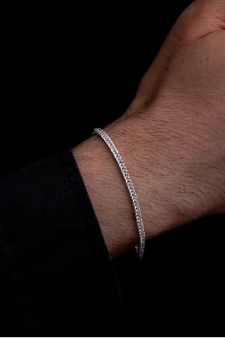 Erkek Gümüş Bileklik - 3mm Gümüş Beyaz Parlak Tilki Kuyruğu Model Erkek Bileklik