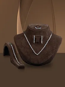 Ayperi Bayan Zirkon Taşlı Gümüş Su Yolu Set - Kolye, Bileklik, Küpe, Yüzük