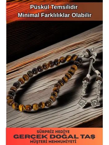 Erkek Doğal Taş Tespih - Doğal Kaplangözü Taşlı Ortaboy Tesbih