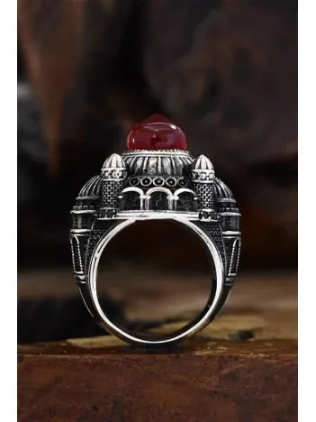 İslam Usta Tasarımı Kızıl Kubbe Model Gümüş Erkek Yüzük GYZISLMSTM4-GMS