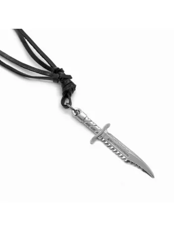 Beyaz Erkek Avcı Bıçak Motif Deri Kolye Büyük Boy Dkl000kılıc