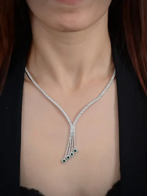 İkarus Bayan Zümrüt Taşlı Gümüş Su Yolu Set - Kolye, Bileklik, Küpe, Yüzük
