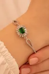 Kadın Gümüş Bileklik - Zümrüt Taşlı Kare Model Zirkon Süslemeli Kadın Bileklik Kadın Gümüş Bileklik - Zümrüt Taşlı Kare Model Zirkon Süslemeli Kadın Bileklik