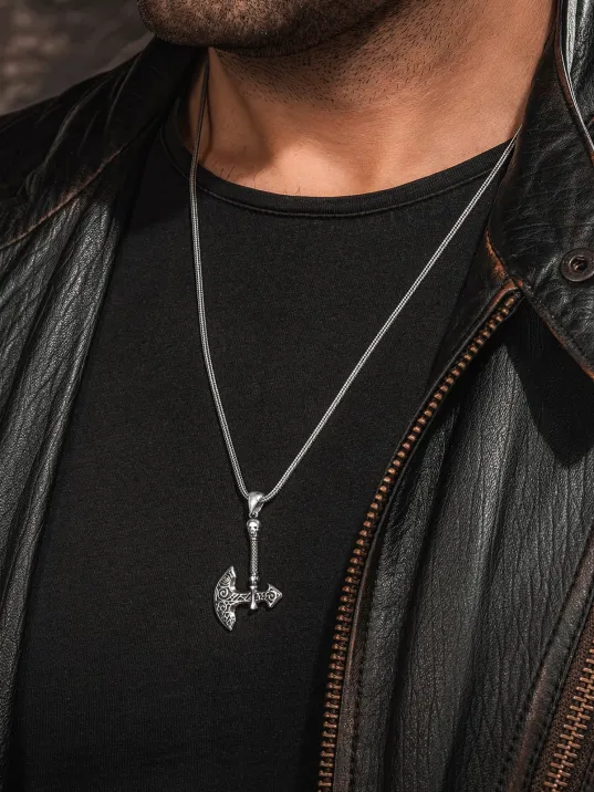 925 Ayar Gümüş Viking Savaşçı Baltası Erkek Kolye Tilki Kuyruğu Zincir Parlak Model 925 Ayar Gümüş Viking Savaşçı Baltası Erkek Kolye Tilki Kuyruğu Zincir Parlak Model