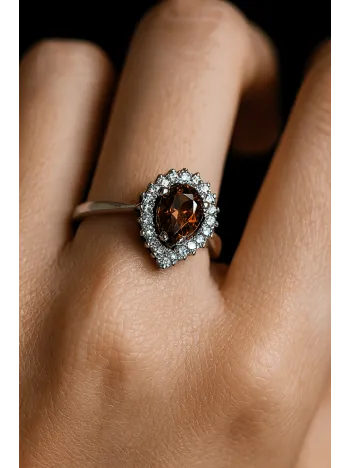 Kadın Gümüş Yüzük - Zultanit Taşlı Damla Model Zirkon Süslemeli Kadın Yüzük