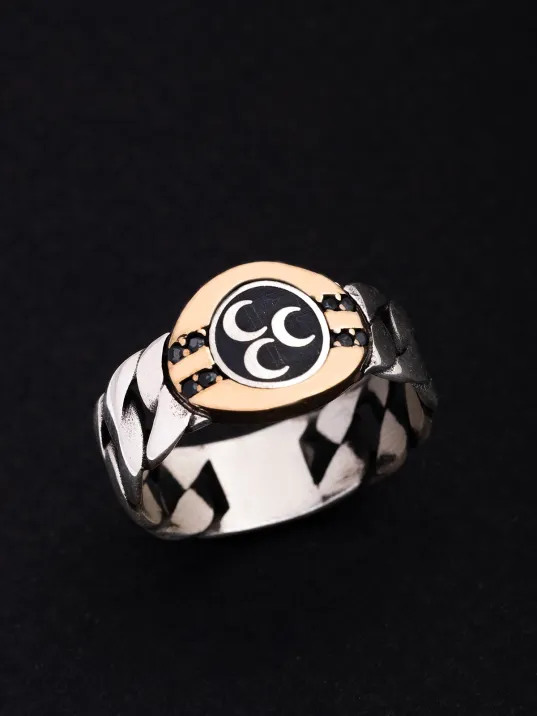 Erkek Gümüş Yüzük - Üç Hilal Ülkücü İnce Kibar Erkek Yüzüğü