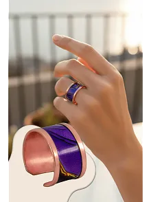 Kadın Bakır Yüzük - Laura Model Özel Baskı Metal Kutu Ve Kuvars Taşı
