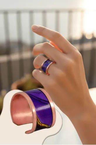Kadın Bakır Yüzük - Laura Model Özel Baskı Metal Kutu Ve Kuvars Taşı