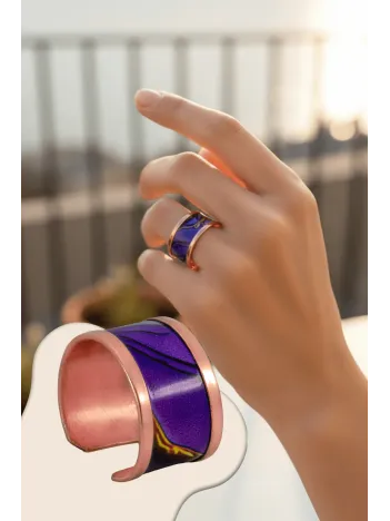 Kadın Bakır Yüzük - Laura Model Özel Baskı Metal Kutu Ve Kuvars Taşı