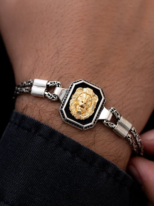 Erkek Gümüş Bileklik - Çift Kral Model Aslan Motifli Gümüş Bileklik Erkek Gümüş Bileklik - Çift Kral Model Aslan Motifli Gümüş Bileklik