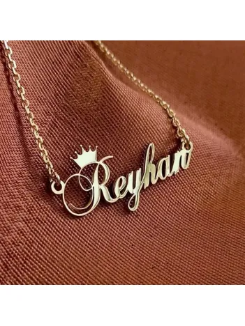 Kişiye Özel Kral Taç Imza Isim Yazılan Altın Renk Gümüş Kolye Zincir Gklaltısımt