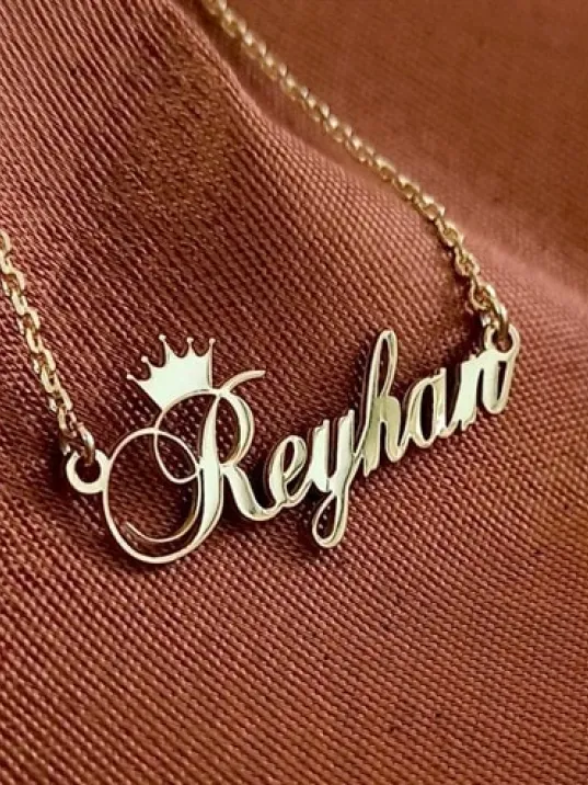 Kişiye Özel Kral Taç Imza Isim Yazılan Altın Renk Gümüş Kolye Zincir Gklaltısımt