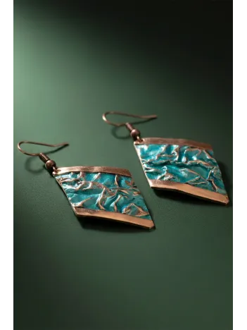 Kadın Bakır Küpe - Turkuaz Okyanus Fısıltısı Model Bakır Kadın Küpe