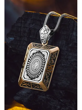 925 Ayar Gümüş Kare 35 Besmele Duası İşlemeli Kolye Tilki Kuyruğu Zincirli Model