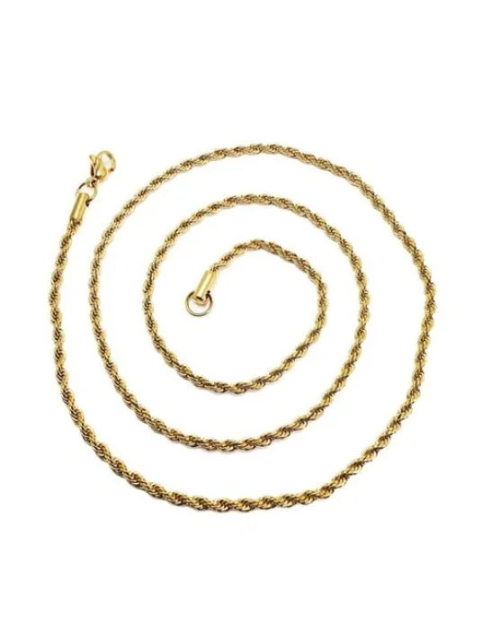 Altın Rengi Burma Halat Çelik Erkek Kolye Zincir İnce Model