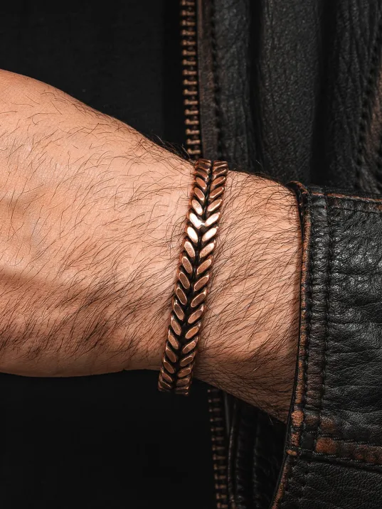 Copper Vena Model Bakır Kelepçe Bilezik Erkek Kadın Doğal Taşlar ve Metal Kutulu