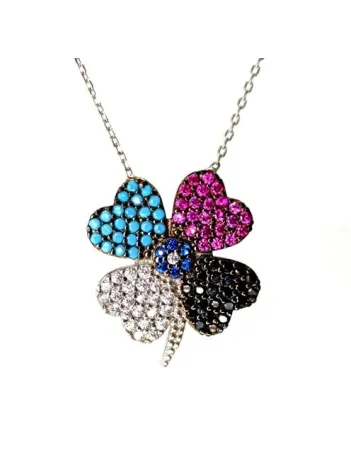 Büyük Boy Yonca Bayan Gümüş Kolye