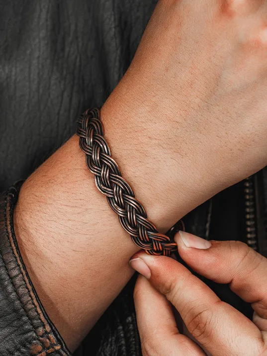 Erkek Bakır Bileklik - Örgü Model Erkek Kelepçe Bileklik Bilezik