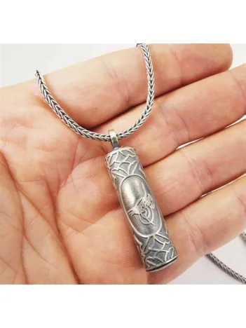 Silindir Gümüş Muska Cevşen Haznesi Kolye Zincir