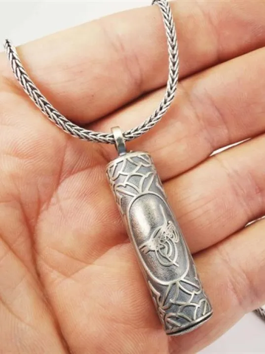 Silindir Gümüş Muska Cevşen Haznesi Kolye Zincir