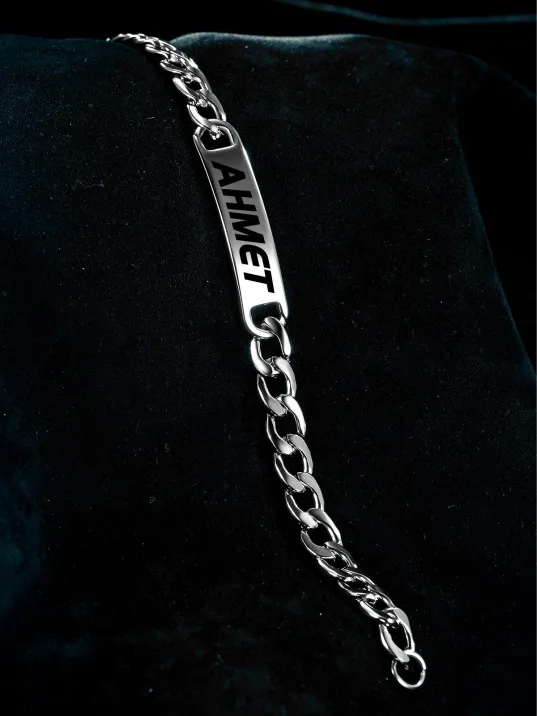 Erkek Çelik Bileklik - İsim Yazılabilir Gurmet Zincir Model Erkek Bileklik