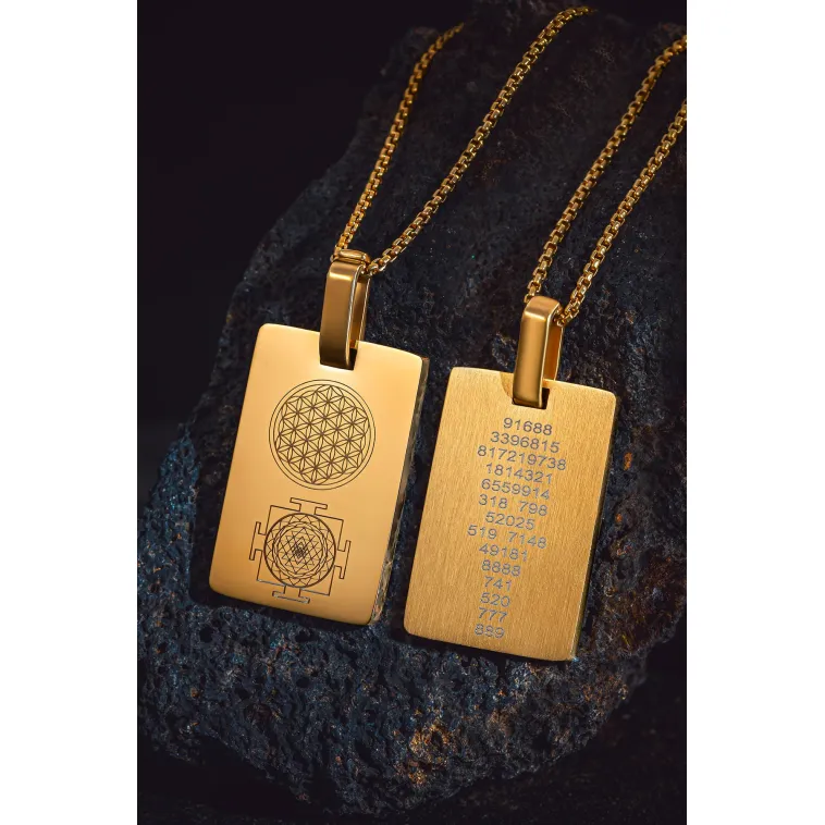 YantraX Altın Kaplama Çelik Erkek Kolye Sri Yantra ve Kubera Yantra Sembolü Kararmaz Paslanmaz YantraX Altın Kaplama Çelik Erkek Kolye Sri Yantra ve Kubera Yantra Sembolü Kararmaz Paslanmaz