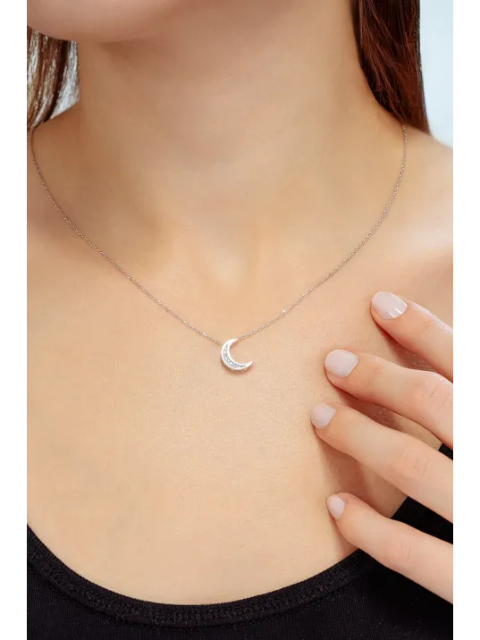 Kadın Gümüş Kolye - Swarovski Taşlı Zirconia Ay Motifli Kadın Kolye Kadın Gümüş Kolye - Swarovski Taşlı Zirconia Ay Motifli Kadın Kolye