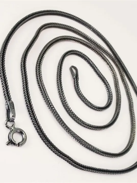 Tilkikuyruğu Gümüş Erkek Kolye Zincir Özel Oksitlenmiş İnce Model