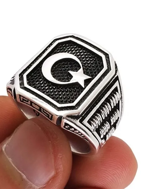 Ay Yıldız Gümüş Erkek Yüzük