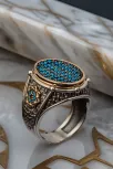 Erkek Turkuaz Zirkon Taşlı Oval Model 925 Ayar Gümüş Yüzük