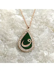 Zirkon Taşlı Damla Model Rose Renk Vav Harfi Gümüş Kolye