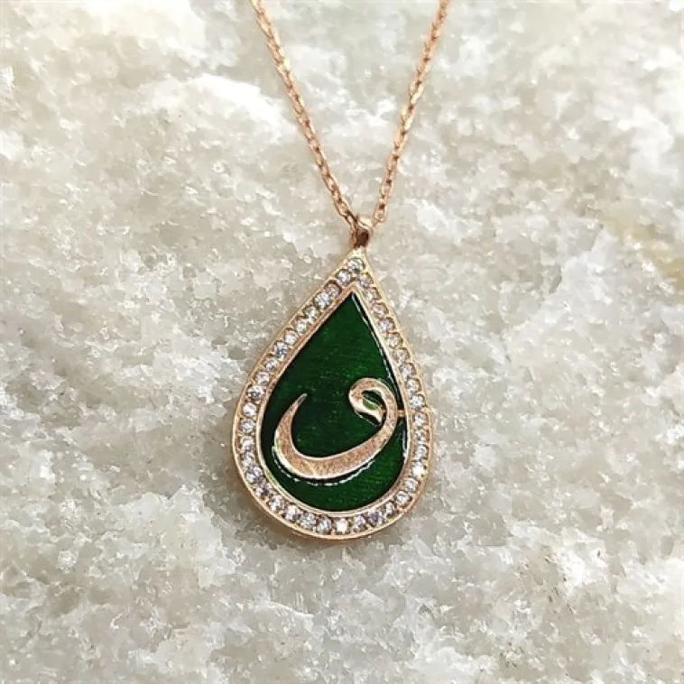 Zirkon Taşlı Damla Model Rose Renk Vav Harfi Gümüş Kolye Zirkon Taşlı Damla Model Rose Renk Vav Harfi Gümüş Kolye