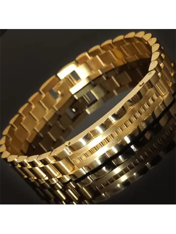 Sarı - Sarı Lüks Bukle Model Erkek Çelik Bileklik CBLLUKSTIRK-ALT