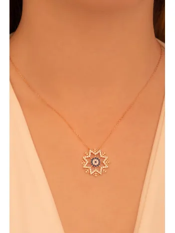 Zirkon Taşlı Nazarlıklı Kar Tanesi Model Kadın Gümüş Kolye GKLKRTNSIM1-ROS