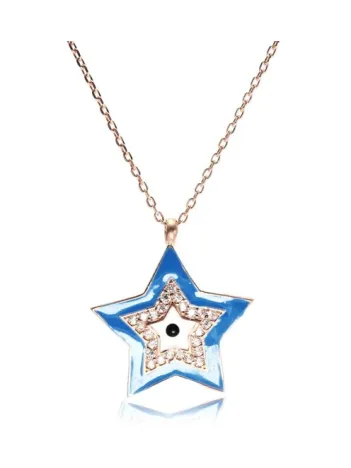 Nazar Boncuklu Yıldız Bayan Gümüş Kolye