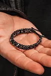 Erkek Kadın Doğal Taş Bileklik - Siyah Hematit Doğal Taşlı Makrome Yuvarlak Model Unisex Bileklik