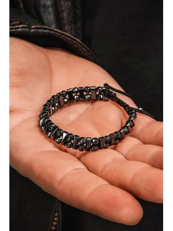 Erkek Kadın Doğal Taş Bileklik - Siyah Hematit Doğal Taşlı Makrome Yuvarlak Model Unisex Bileklik Erkek Kadın Doğal Taş Bileklik - Siyah Hematit Doğal Taşlı Makrome Yuvarlak Model Unisex Bileklik