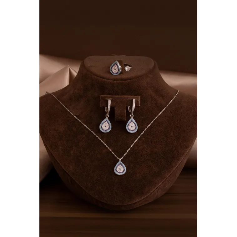 Kadın Gümüş Set - Damla Model Nazar Boncuğu Motifli Kadın Set Kadın Gümüş Set - Damla Model Nazar Boncuğu Motifli Kadın Set