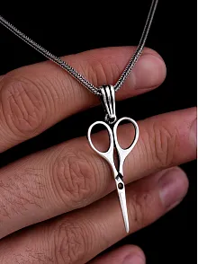 Erkek Gümüş Kolye - Makas Figürlü Gümüş Model 2 Erkek Kolye