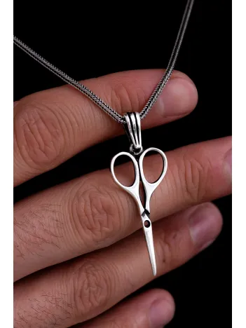 Erkek Gümüş Kolye - Makas Figürlü Gümüş Model 2 Erkek Kolye