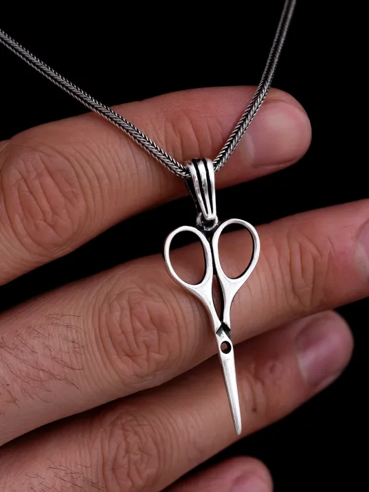 Erkek Gümüş Kolye - Makas Figürlü Gümüş Model 2 Erkek Kolye