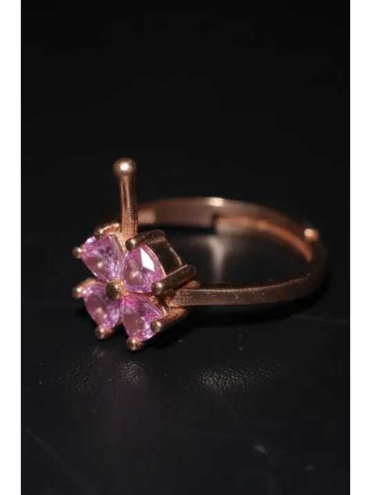 Kadın Gümüş Yüzük - Rose Kaplama Pembe Yonca Model Gümüş Yüzük