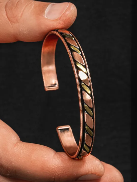 Copper Drop Bakır Kelepçe Bilezik Erkek Kadın Doğal Taşlı ve Metal Kutulu