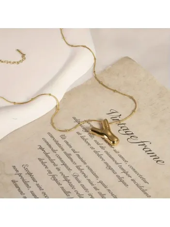 Kadın Çelik Kolye - Altın Kaplama Y Harfi Balon Harf Kadın Kolye