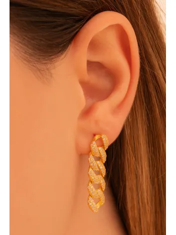 Kadın Gümüş Küpe - 22 Ayar Gerçek Altın Kaplama Taşlı Gurmet Model Gümüş Küpe